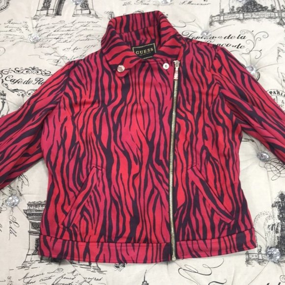 Guess Kingdom Stripe Print Red Moto Jacket - Picture 4 of 7